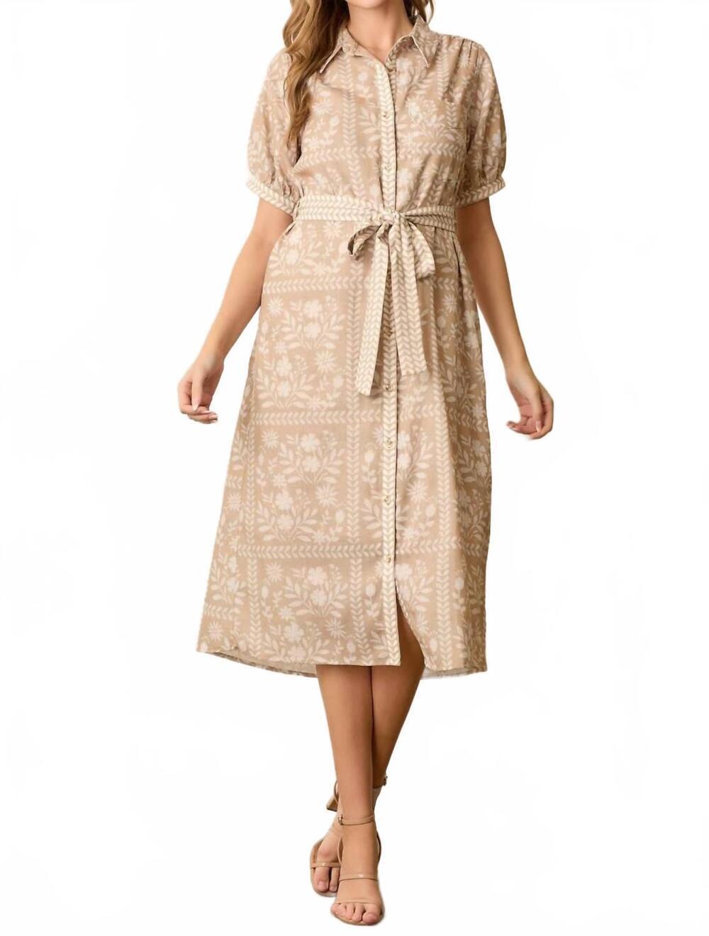 NEW WELLMADE amalia belted day dress in beige